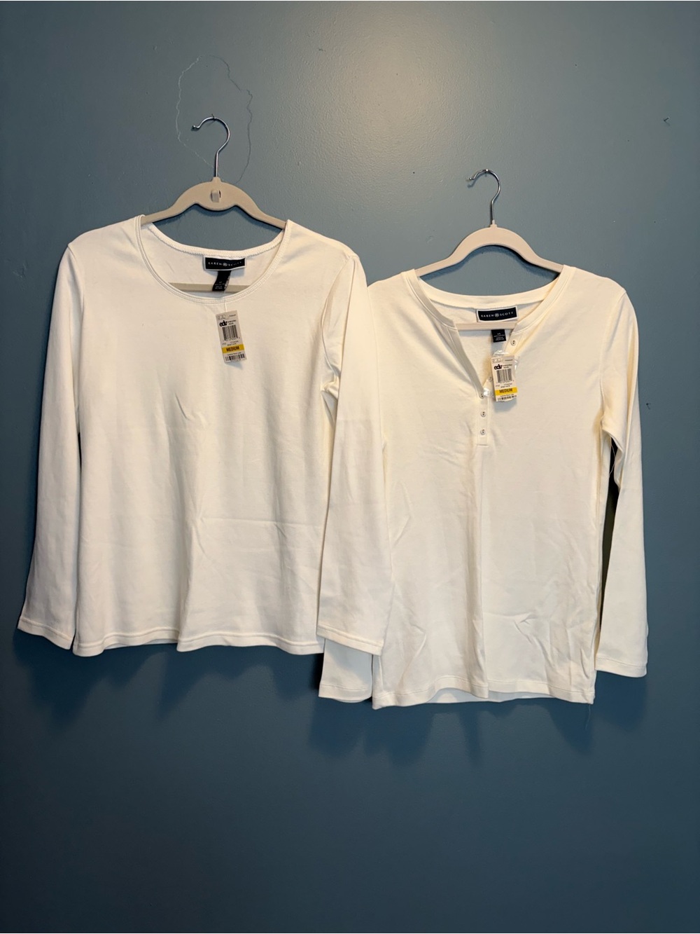 Karen Scott White Long Sleeve Crewneck & Henley Top Set